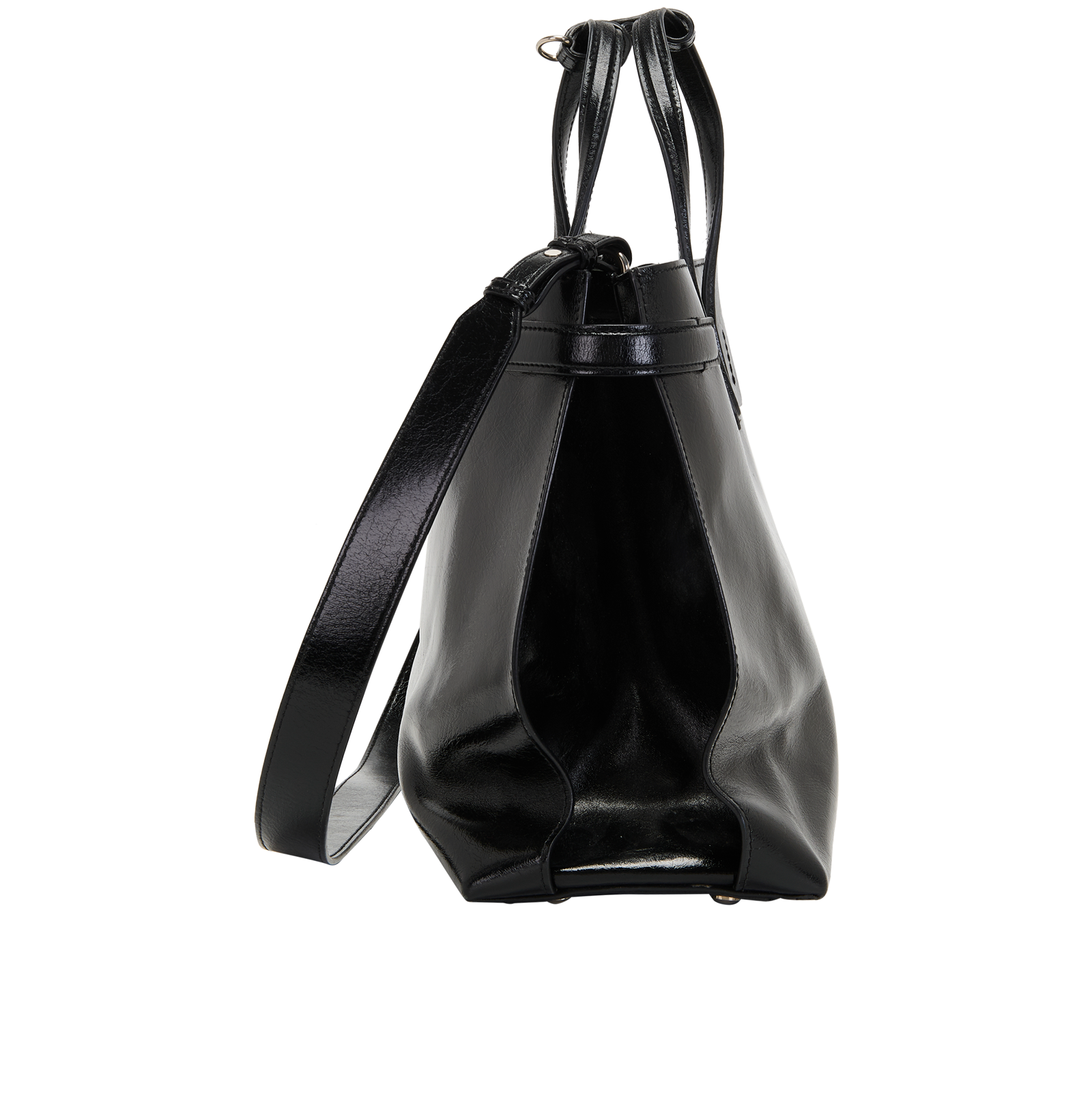 Medium Banner Tote, &pound;450, Handbags, Black, Patent Leather, Side view